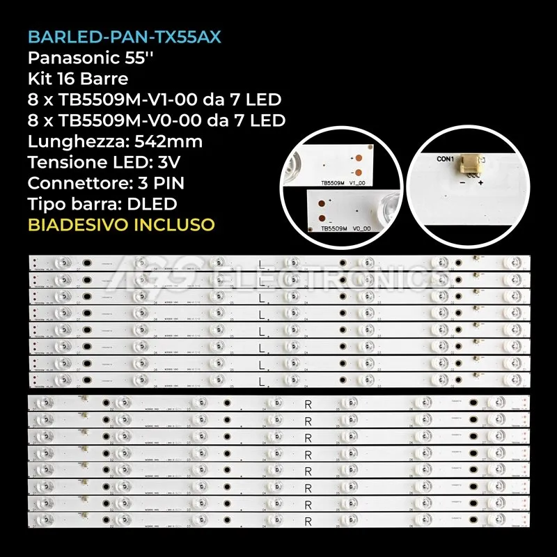 kit 16 barre LED retroilluminazione per Panasonic 55 pollici modello TX55DX600B