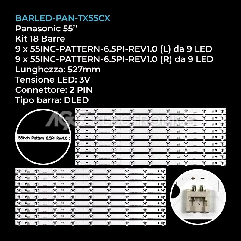 kit 18 barre LED retroilluminazione per Panasonic 55 pollici modello TX55CX700