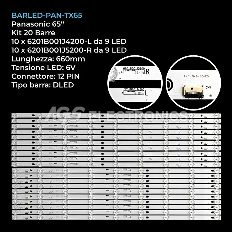 kit 20 barre LED retroilluminazione per Panasonic 65 pollici modello TX65DXW78A