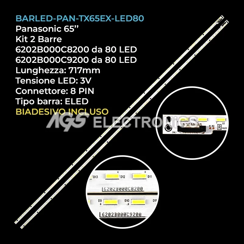 kit 2 barre LED retroilluminazione per Panasonic 65 pollici modello TZLP905FJWE