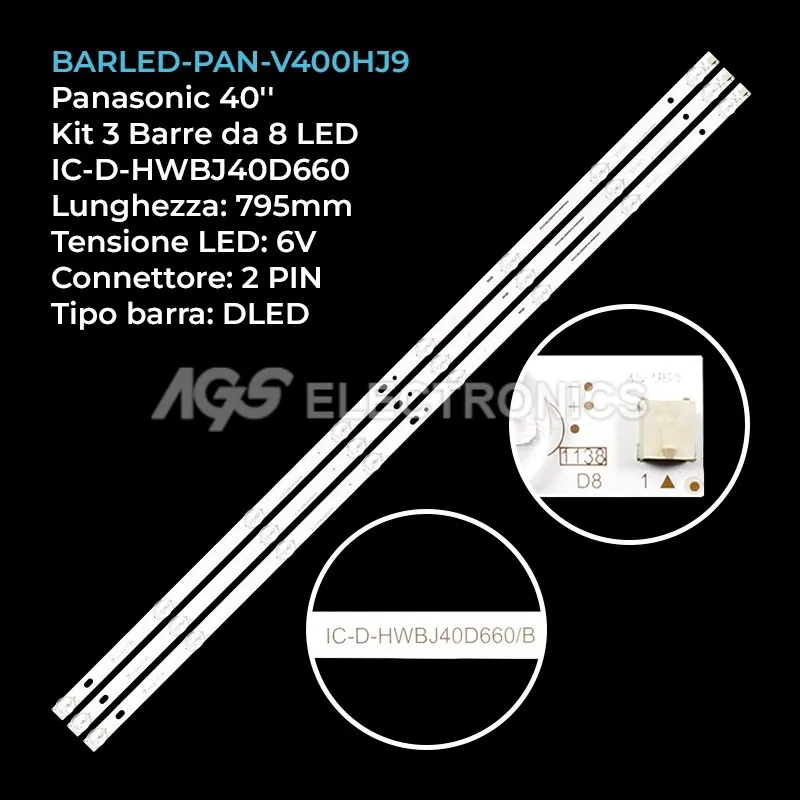 kit 3 barre LED retroilluminazione per Panasonic 40 pollici modello TX40ES400E