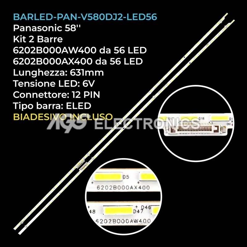 kit 2 barre LED retroilluminazione per Panasonic 58 pollici modello L5EDDYY00836