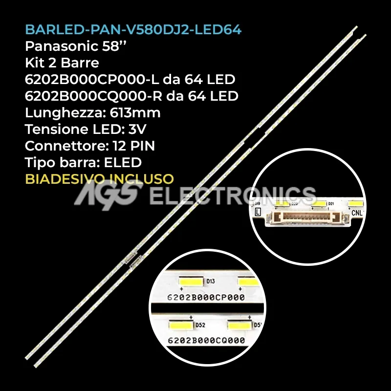 kit 2 barre LED retroilluminazione per Panasonic 58 pollici modello L5EDDYY00909