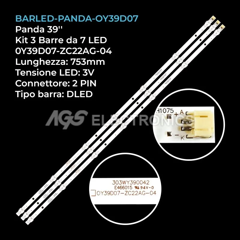 kit 3 barre LED retroilluminazione per Panda 39 pollici modello 39F5