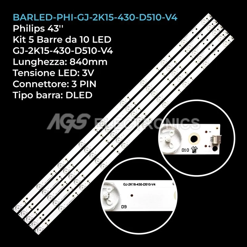 kit 5 barre LED retroilluminazione per Philips 43 pollici modello 43PFS413212