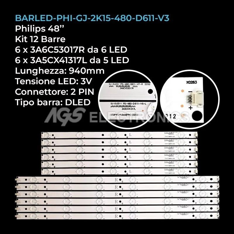 kit 12 barre LED retroilluminazione per Panasonic 48 pollici modello TH48LFE8U