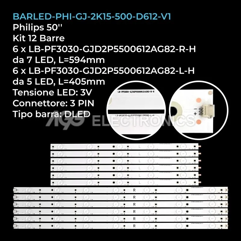 kit 12 barre LED retroilluminazione per Philips 50 pollici modello 50PFK654012