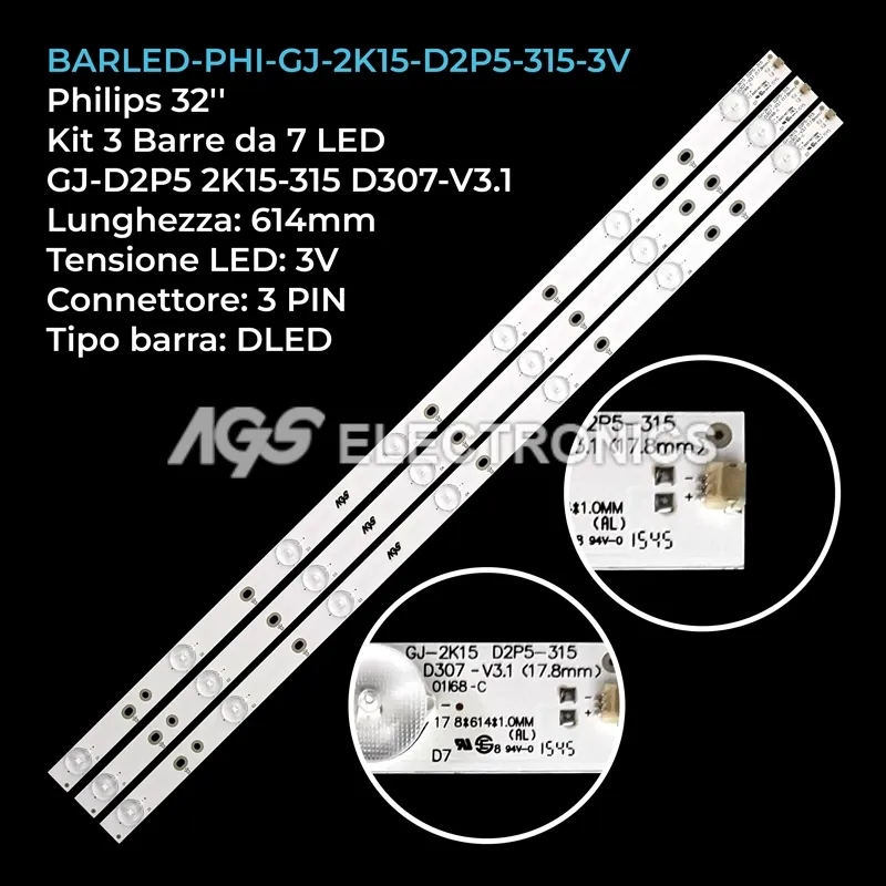 kit 3 barre LED retroilluminazione per Philips 32 pollici modello 32PHT430912