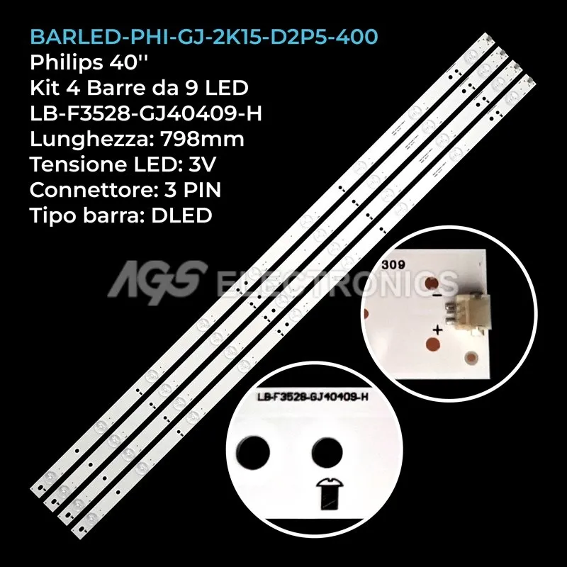 kit 4 barre LED retroilluminazione per Philips 40 pollici modello 40PFH4101