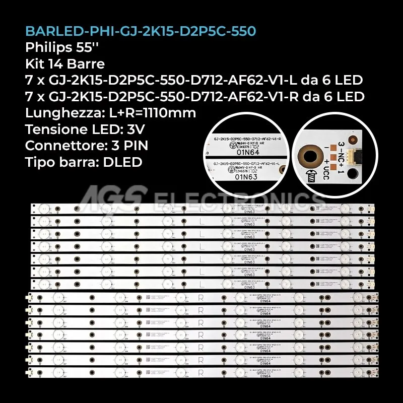 kit 14 barre LED retroilluminazione per Philips 55 pollici modello TPT5501J