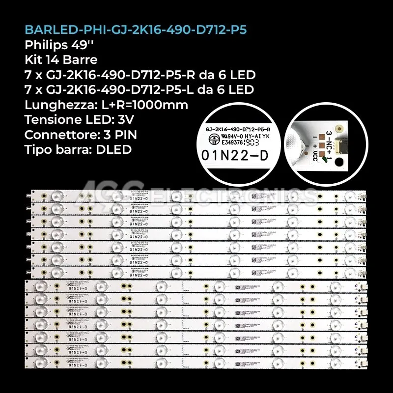 kit 14 barre LED retroilluminazione per Philips 49 pollici modello 49PUT610112