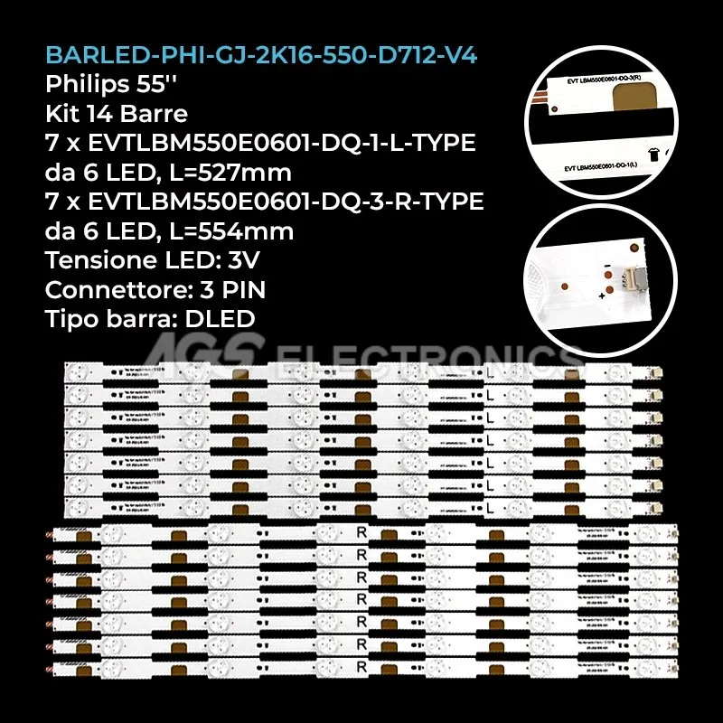 kit 14 barre LED retroilluminazione per Philips 55 pollici modello 55PUK6400