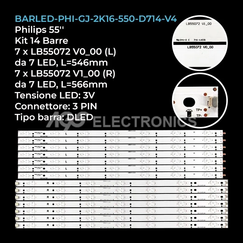 kit 14 barre LED retroilluminazione per Philips 55 pollici modello 55PUT610112