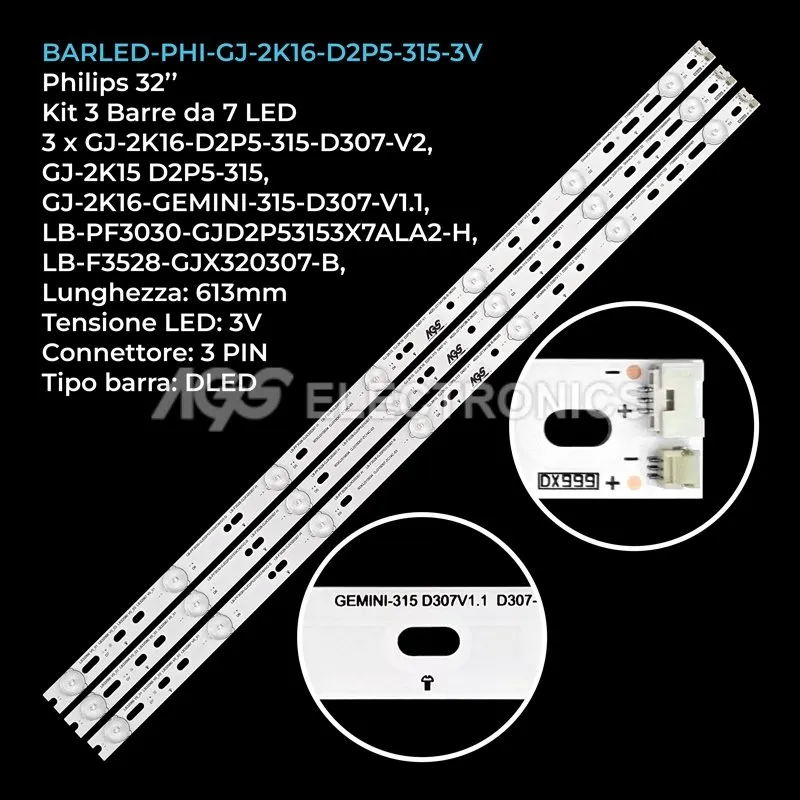 kit 3 barre LED retroilluminazione per Philips 32 pollici modello 32PHS530212