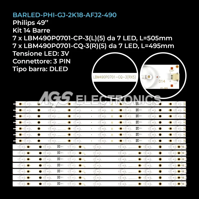 kit 14 barre LED retroilluminazione per Philips 49 pollici modello 49PUS6482