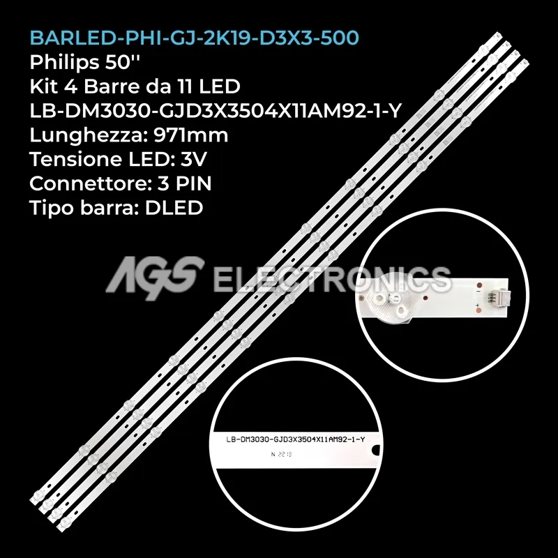 kit 4 barre LED retroilluminazione per Philips 50 pollici modello CV500U2T01