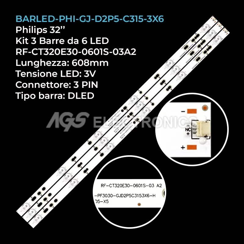 kit 3 barre LED retroilluminazione per Philips 32 pollici modello 32PHF5361