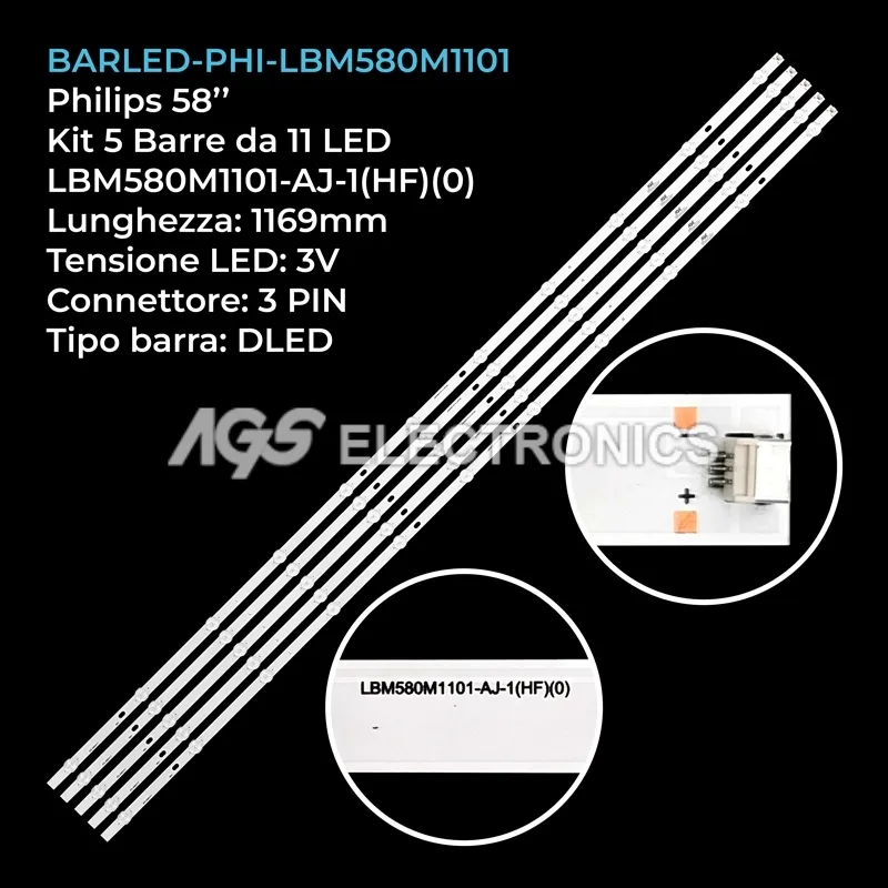 kit 5 barre LED retroilluminazione per Philips 58 pollici modello 58PUS750512