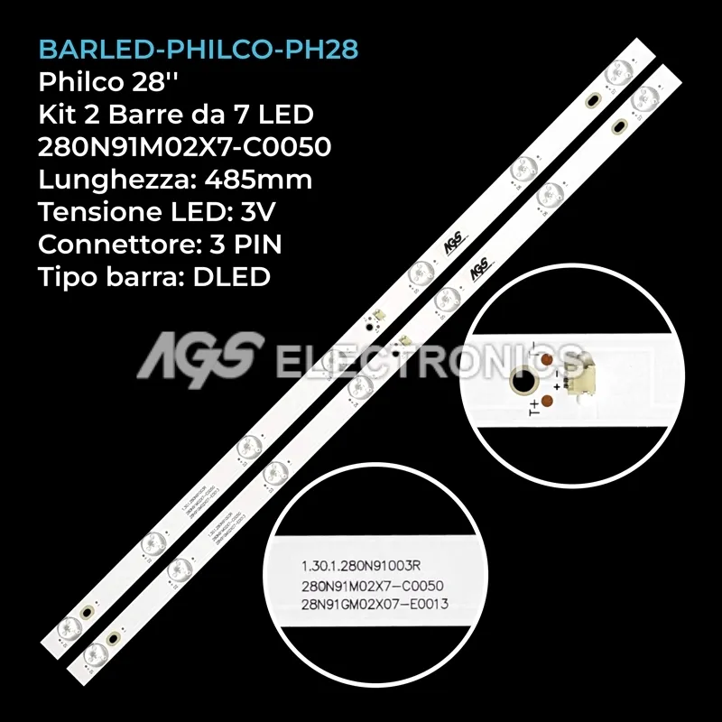 kit 2 barre LED retroilluminazione per Philco 28 pollici modello PH28N91D