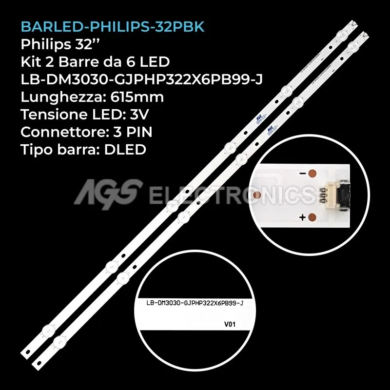 kit 2 barre LED retroilluminazione per Philips 32 pollici modello 32PHS685512