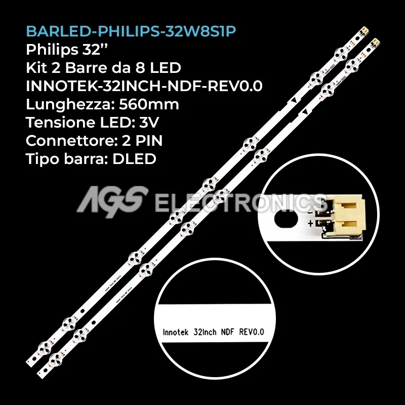 kit 2 barre LED retroilluminazione per Philips 32 pollici modello 32PFL4901