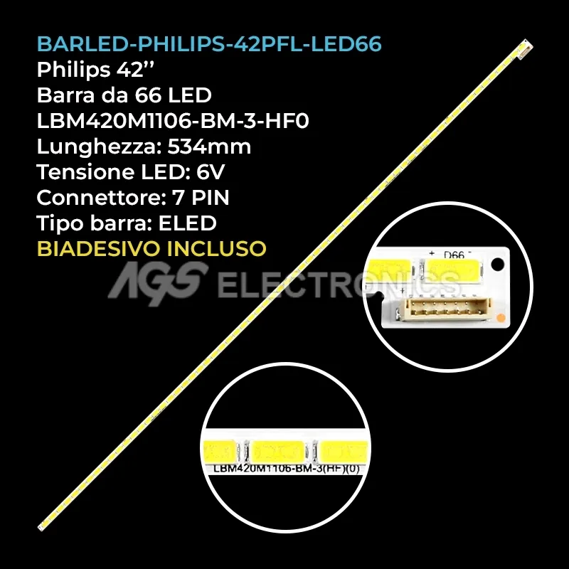 kit 1 barre LED retroilluminazione per Philips 42 pollici modello BDL4220QL
