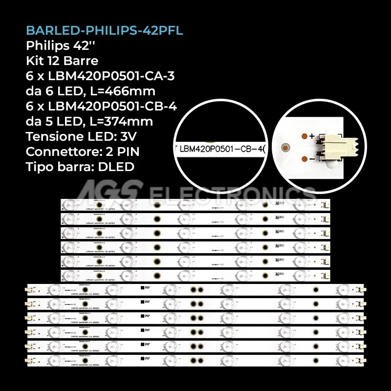 kit 12 barre LED retroilluminazione per Philips 42 pollici modello 42PFL300856
