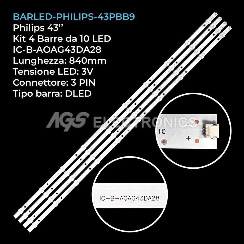 kit 4 barre LED retroilluminazione per Philips 43 pollici modello 43PUS755512