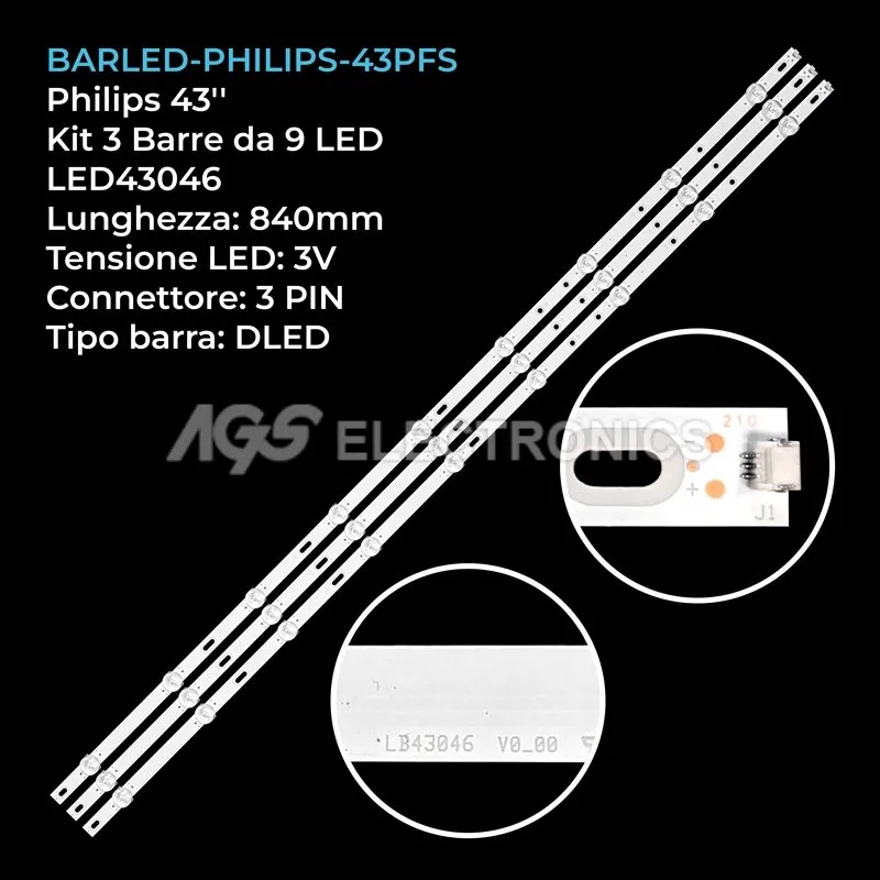 kit 3 barre LED retroilluminazione per Philips 43 pollici modello 43HFL401412