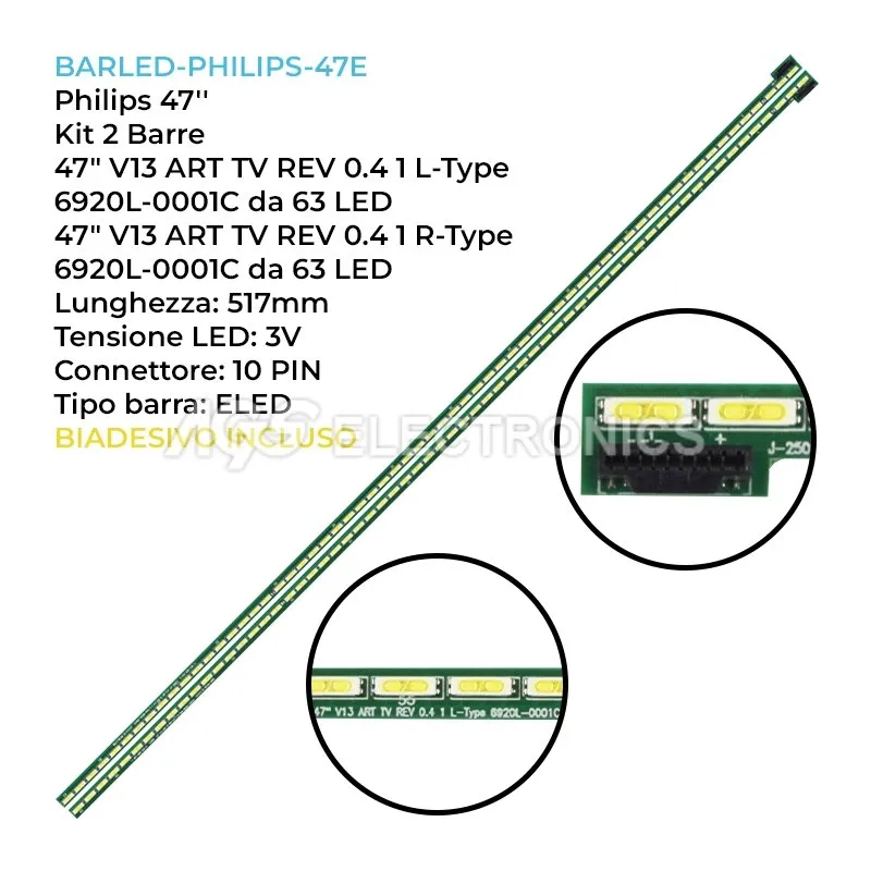 kit 2 barre LED retroilluminazione per LG 47 pollici modello 47LA690V