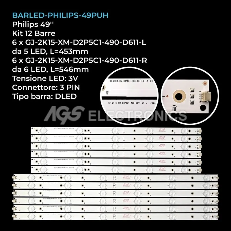 kit 12 barre LED retroilluminazione per Philips 49 pollici modello 49PUT490060