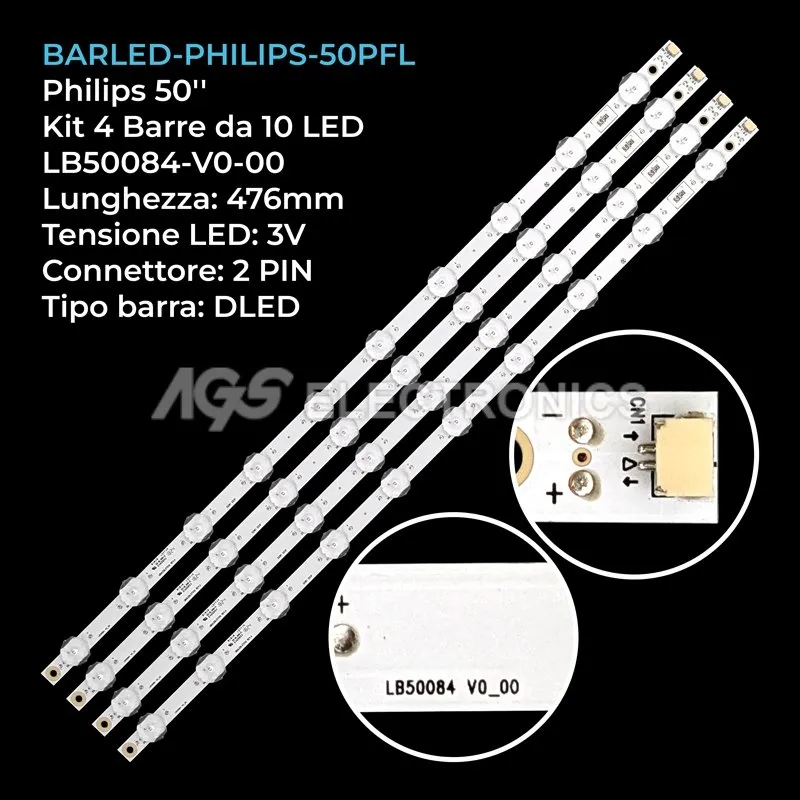 kit 4 barre LED retroilluminazione per Philips 50 pollici modello 50PFL5703F7