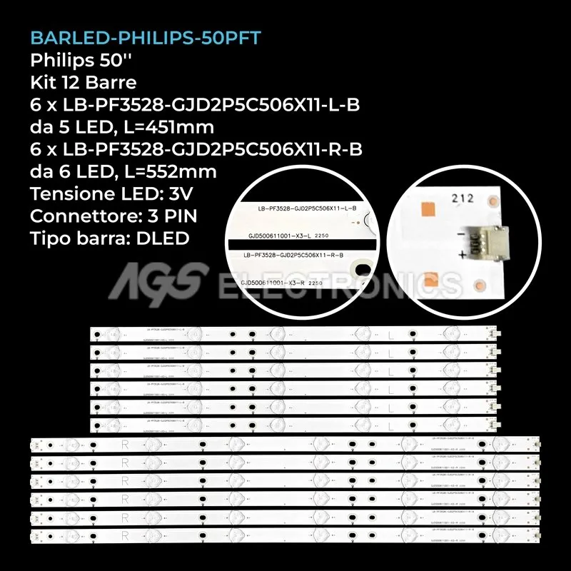 kit 12 barre LED retroilluminazione per Sharp 50 pollici modello LC50LB481U