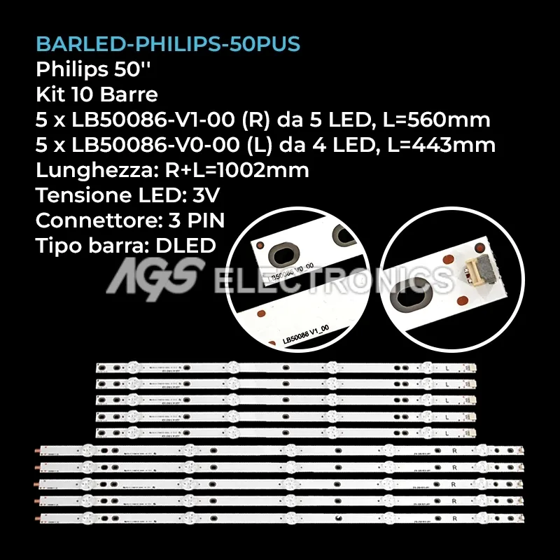 kit 10 barre LED retroilluminazione per Philips 50 pollici modello 50PUS627205