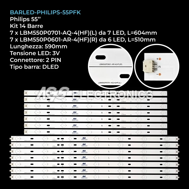 kit 14 barre LED retroilluminazione per Philips 55 pollici modello 55PFS5709