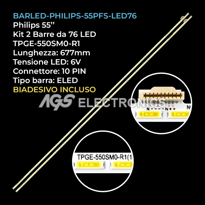kit 2 barre LED retroilluminazione per Philips 55 pollici modello 55PFS810960