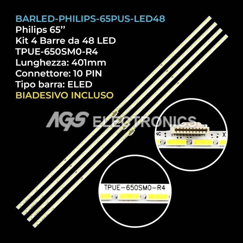 kit 4 barre LED retroilluminazione per Philips 65 pollici modello 65PUS7600