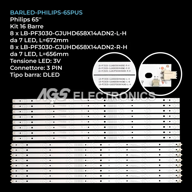 kit 16 barre LED retroilluminazione per Philips 65 pollici modello 65PUF5656T3