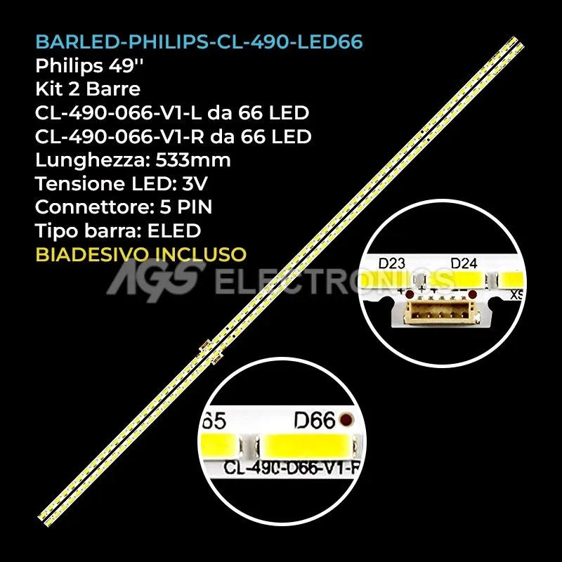 kit 2 barre LED retroilluminazione per Philips 49 pollici modello 49PUS7112
