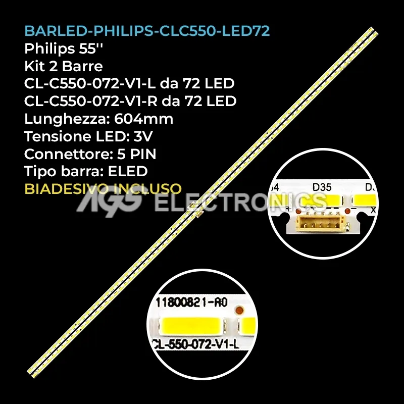 kit 2 barre LED retroilluminazione per Philips 55 pollici modello 5PUS7101