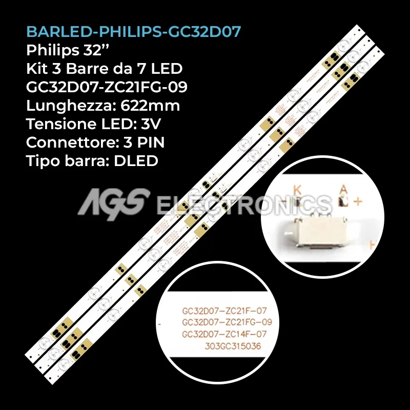 kit 3 barre LED retroilluminazione per Philips 32 pollici modello 32PHF5011T3