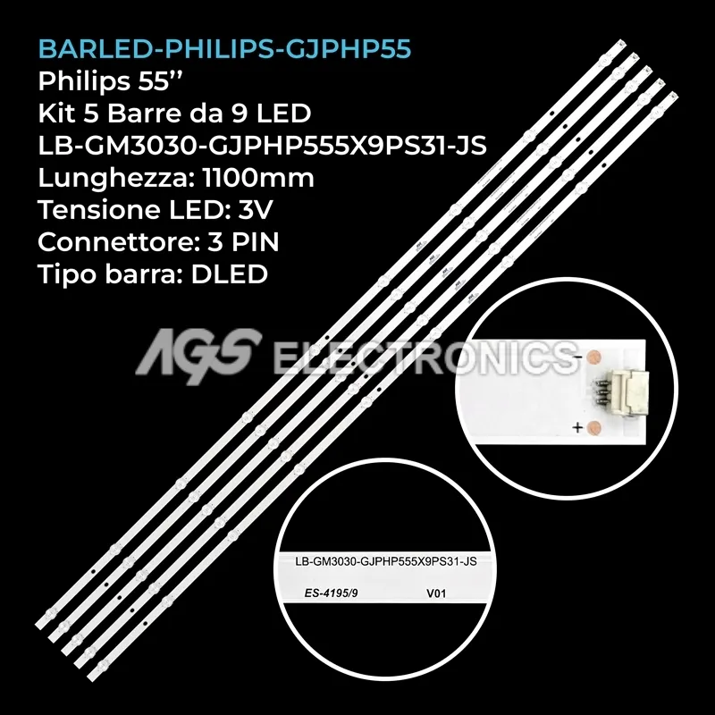 kit 5 barre LED retroilluminazione per Philips 55 pollici modello LC550EQQSMA4