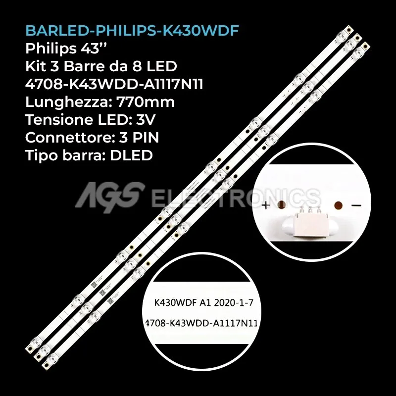 kit 3 barre LED retroilluminazione per Manta 43 pollici modello 43LFA69K