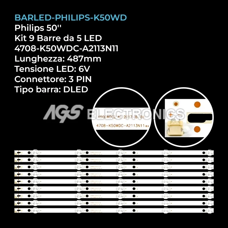kit 9 barre LED retroilluminazione per Philips 50 pollici modello 50USK1810T2