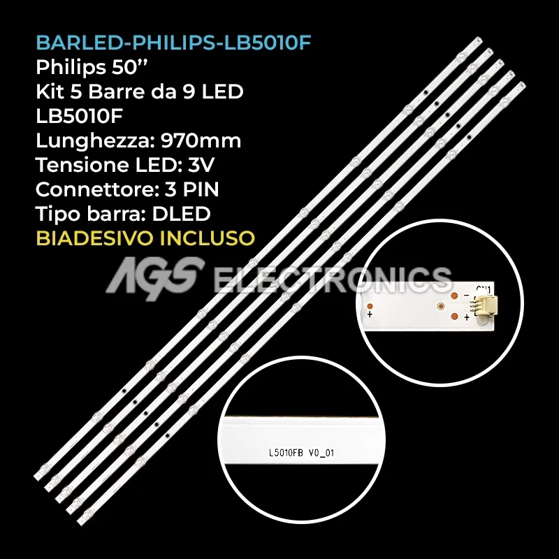 kit 5 barre LED retroilluminazione per Philips 50 pollici modello 50PUS790612