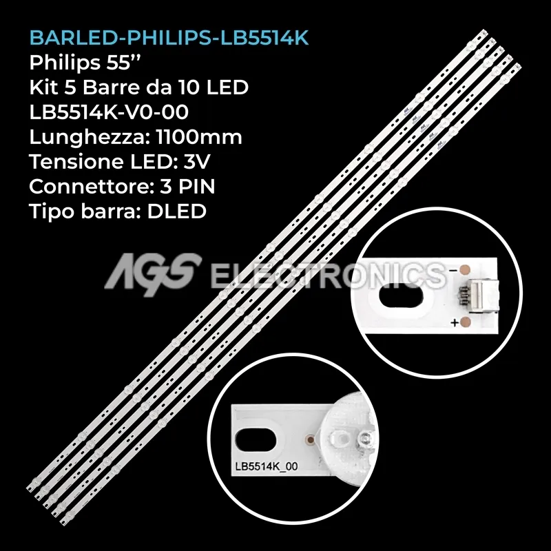 kit 5 barre LED retroilluminazione per Philips 55 pollici modello TPT550F2PU2L03Q