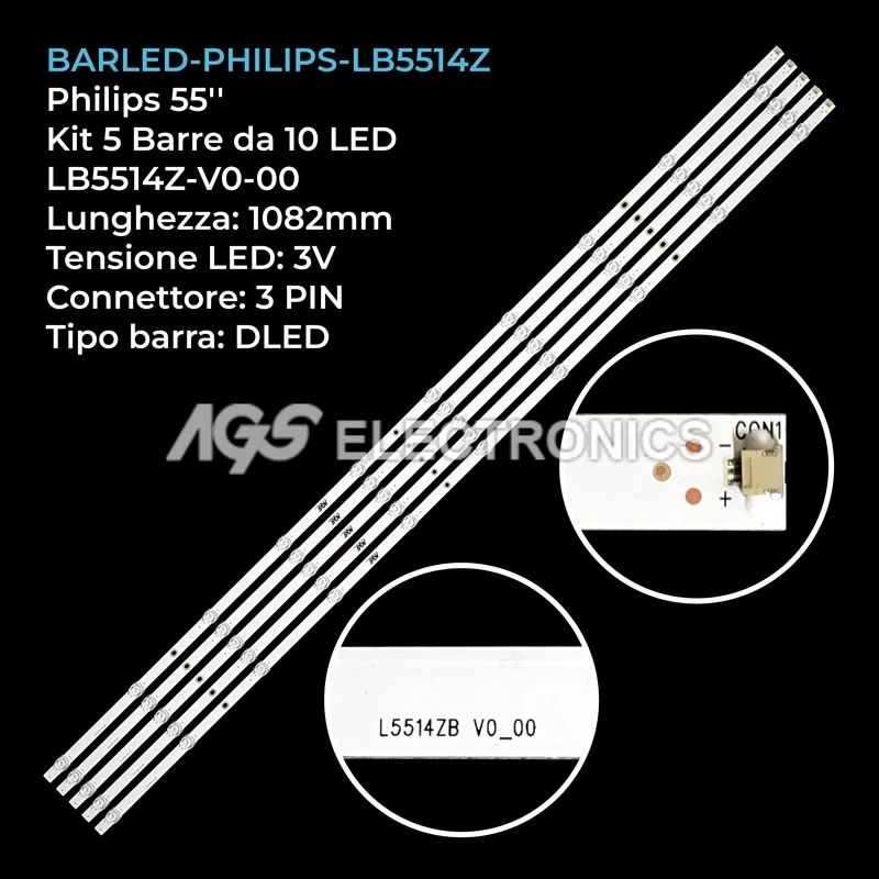 kit 5 barre LED retroilluminazione per Philips 55 pollici modello 55PUS805712