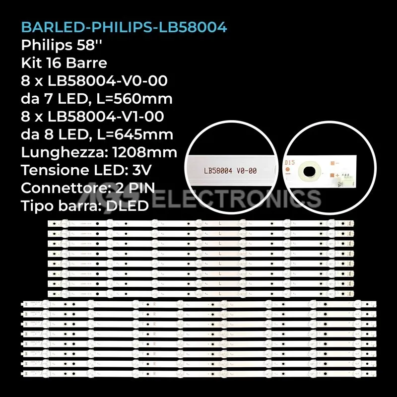kit 16 barre LED retroilluminazione per Philips 58 pollici modello 58PUS680562