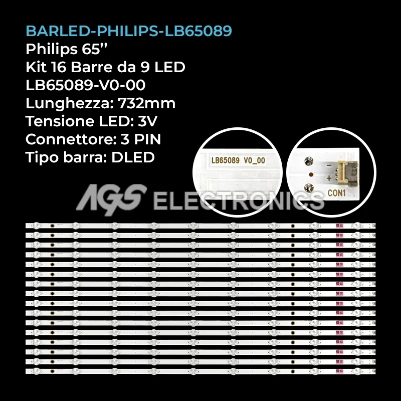 kit 16 barre LED retroilluminazione per Philips 65 pollici modello 65PUS839
