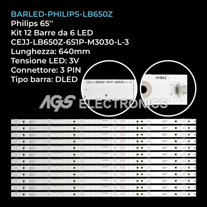 kit 12 barre LED retroilluminazione per Philips 65 pollici modello 65PUT6784